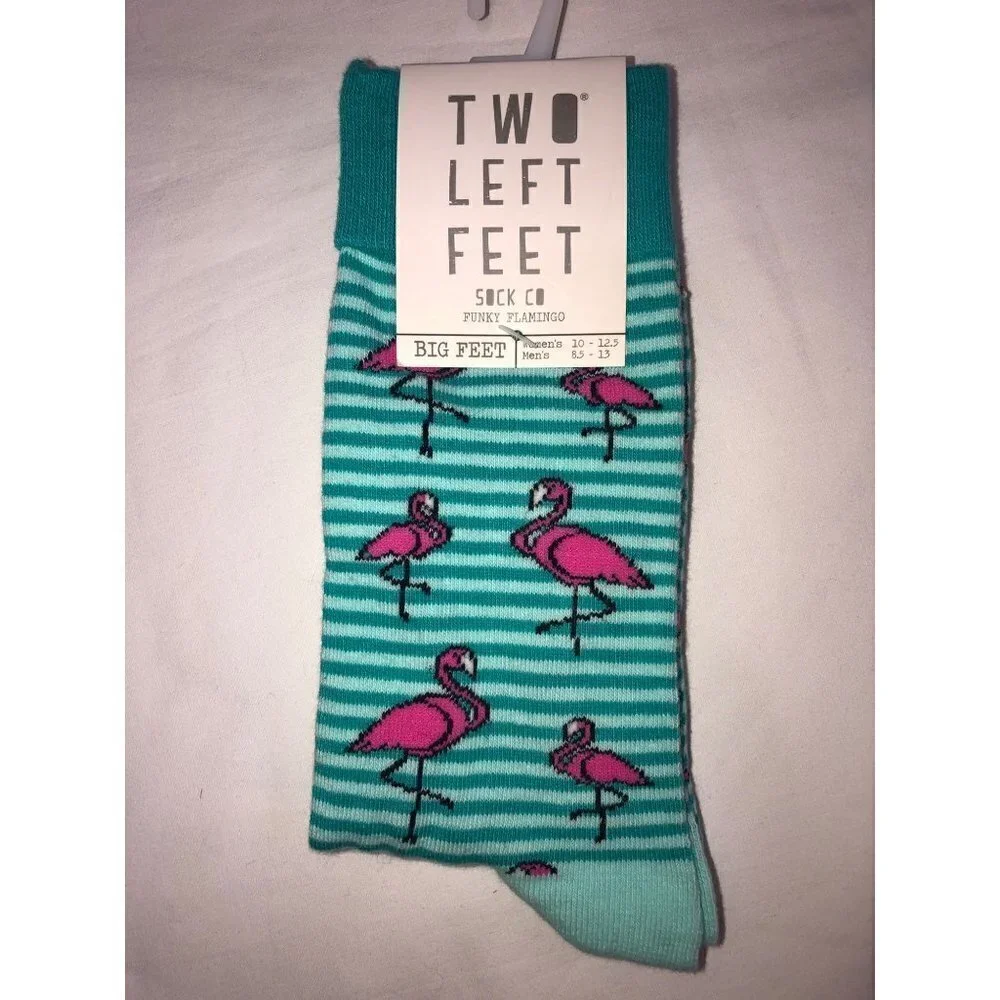 Large Socks 2 Pair Calvin Klein Two Left Feet Flamingos Blue Striped Brown NWT